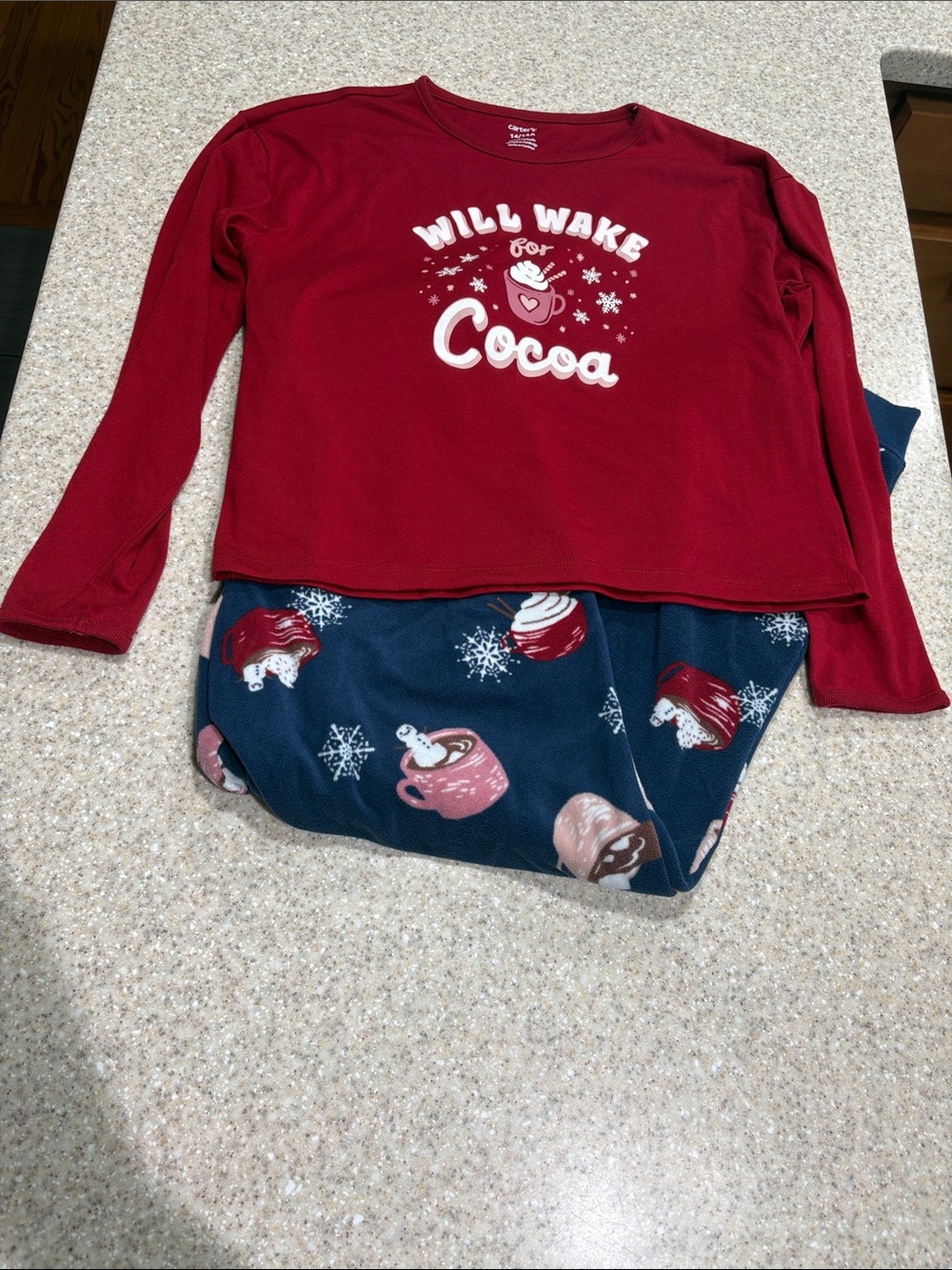 Carters 2 piece pajamas cocoa themed size 14